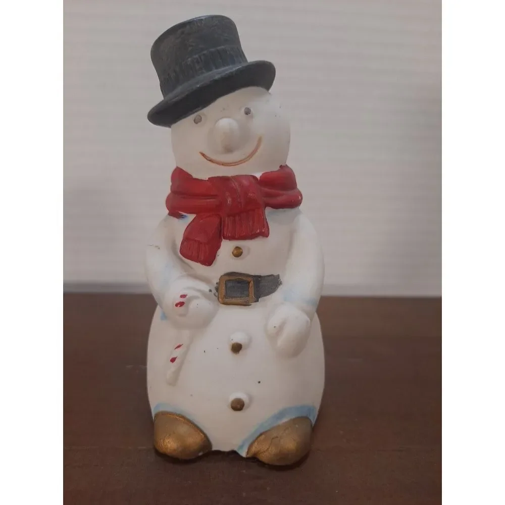 Vintage FEI‎ Snowman Christmas Ceramic Bell Holiday Décor 4 Inches Tall